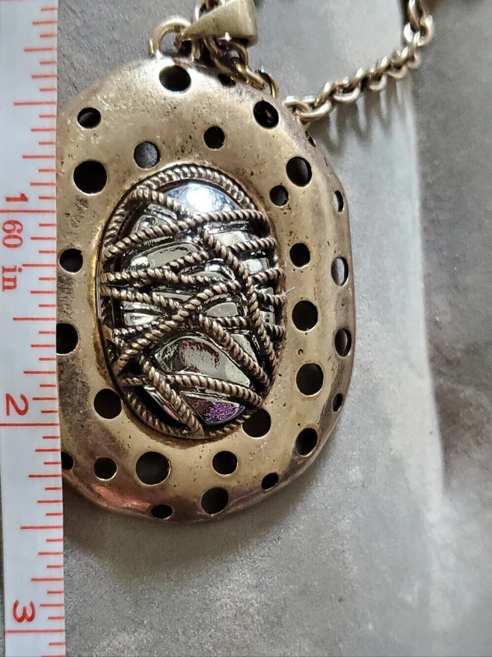 Reve Bronze Silver Tone Rope Egg Medallion Necklace Earrings